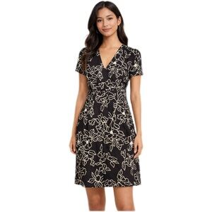 Draper James Gray Floral Print Pleated A-Line Dress Size 0 Short Sleeve